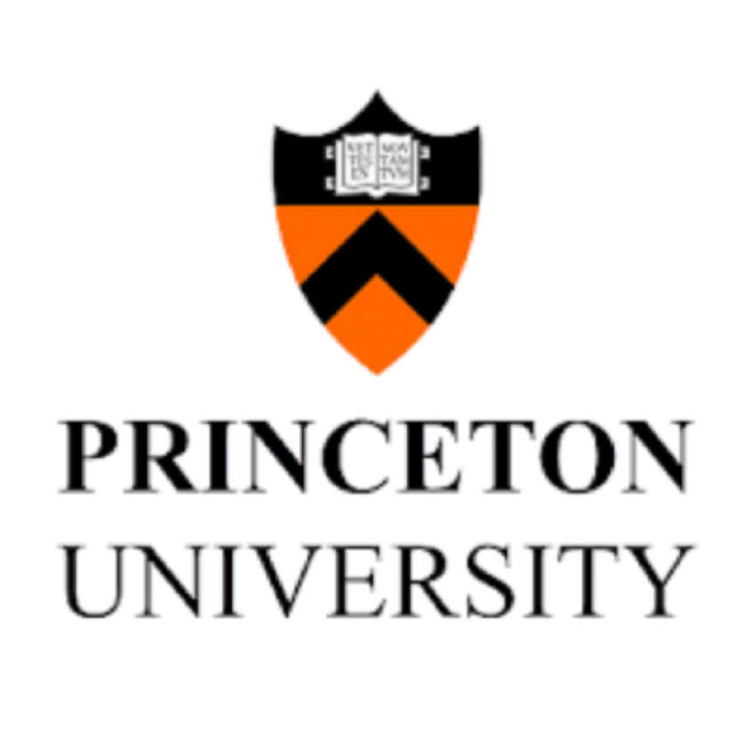Princeton University logo featuring a black and orange shield with an open book above a chevron, and 