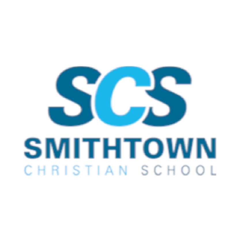 Logo for Smithtown Christian School featuring the large blue letters 