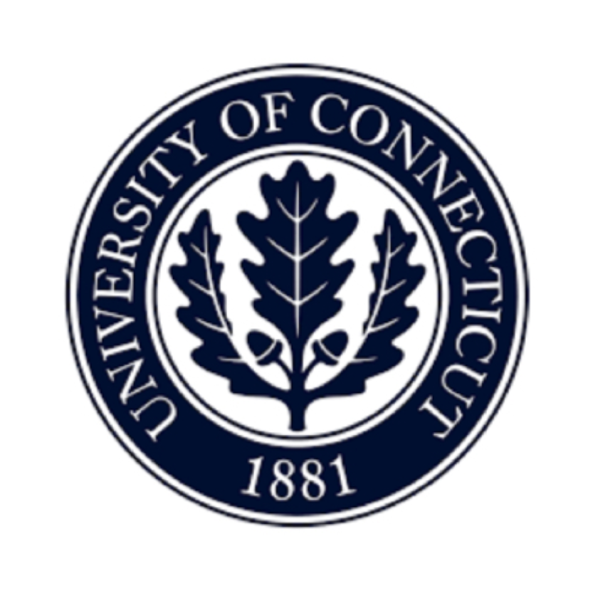 University of Connecticut seal featuring oak leaves and acorns in the center with 