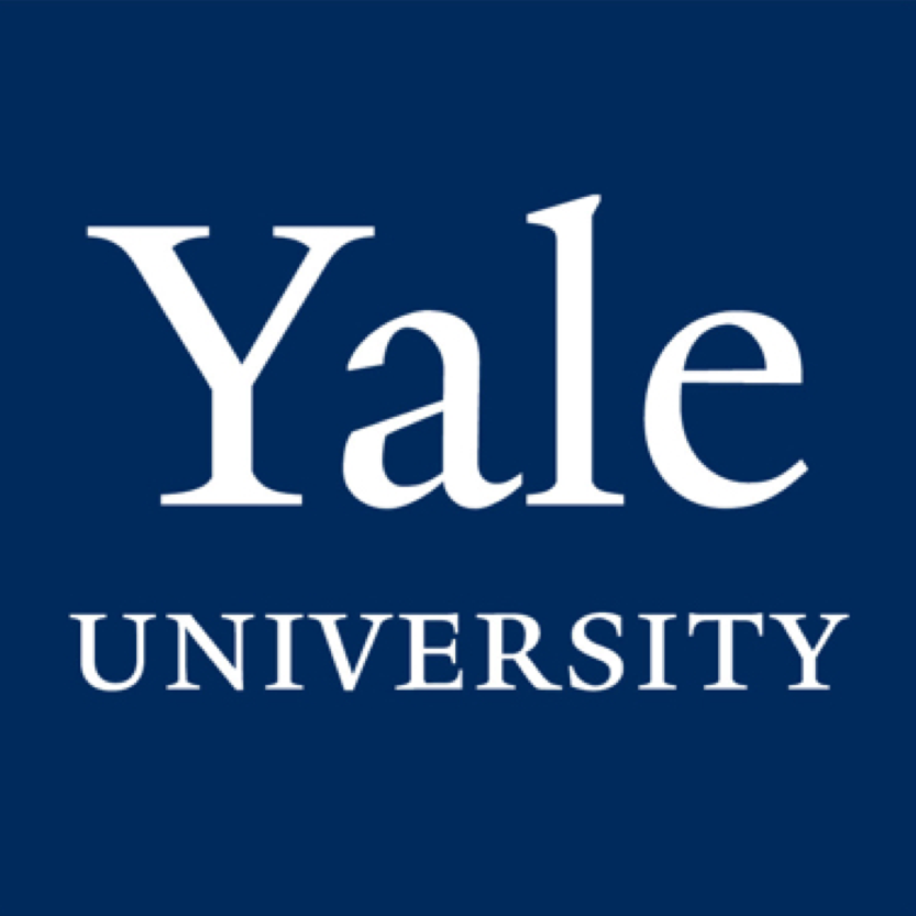 Yale University logo with white text on a blue background.